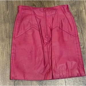 Vtg 80s CHIA Hot Pink Leather High-Waisted Mini Skirt Western Panel Detail Sz 10